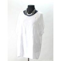 Elegancka tunika o luźnym fasonie - biała haftowane koła